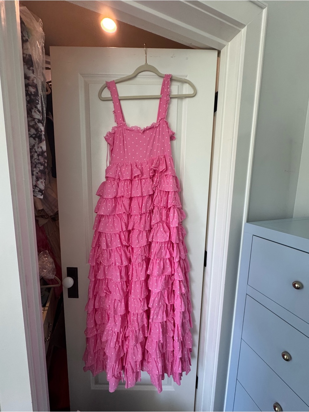 LoveShackFancy Pink Polka Dot Ruffle Dress
